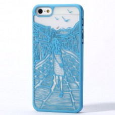 iPhone SE 5 5s - Carved Girl Pattern Matte PC Hard Protective Phone Cover Case - Blue